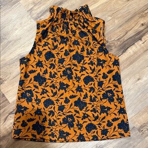 Ann Taylor Orange and Black Floral Blouse